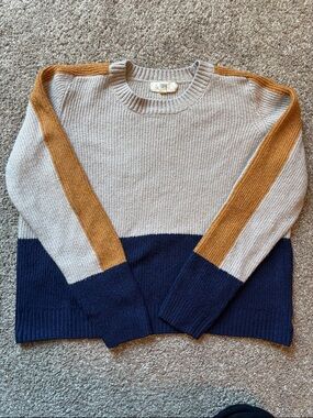 Colorblock Crewneck Sweater - Cream, Navy & Mustard